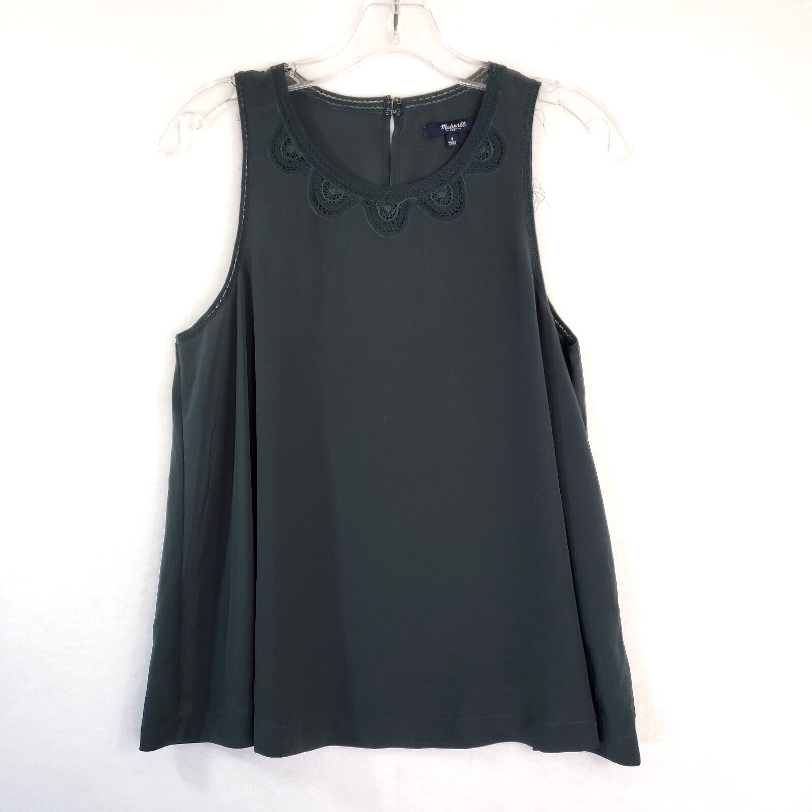 Madewell Tank Top Womens 4 Black Lattice Lace Trim Swing Interview Casual Office